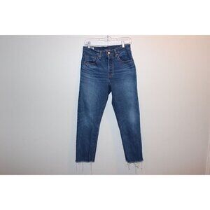 Levis Premium Womens High-Waisted Button-Fly Distressed Hem Blue Denim Jeans Siz